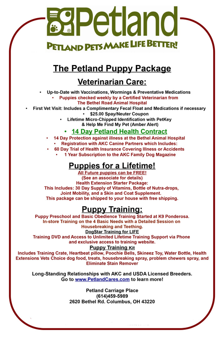 Puppy Packages Petland Carriage Place Columbus, Ohio