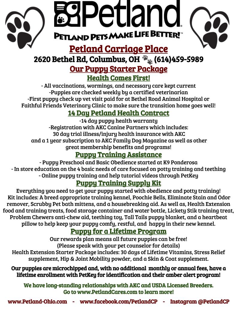 Puppy Packages Petland Carriage Place Columbus, Ohio